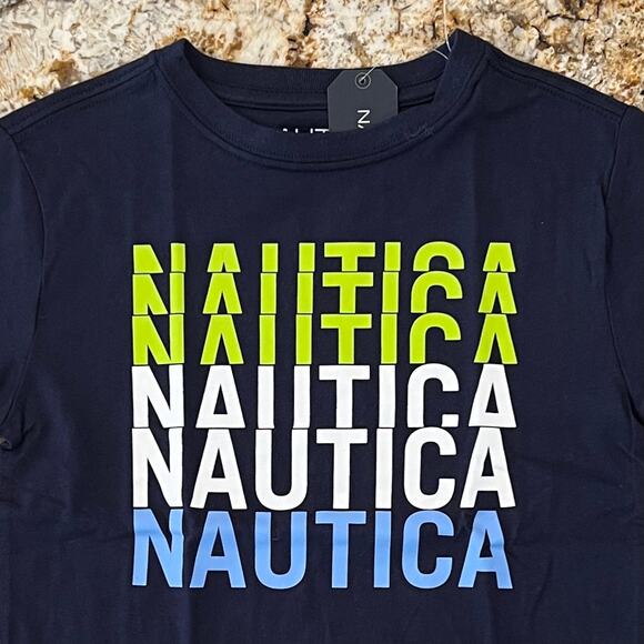 NWT Nautica Boy's Navy W/Multiple Logo Graphic T-Shirt - SIZE M(5) - Picture 3 of 7